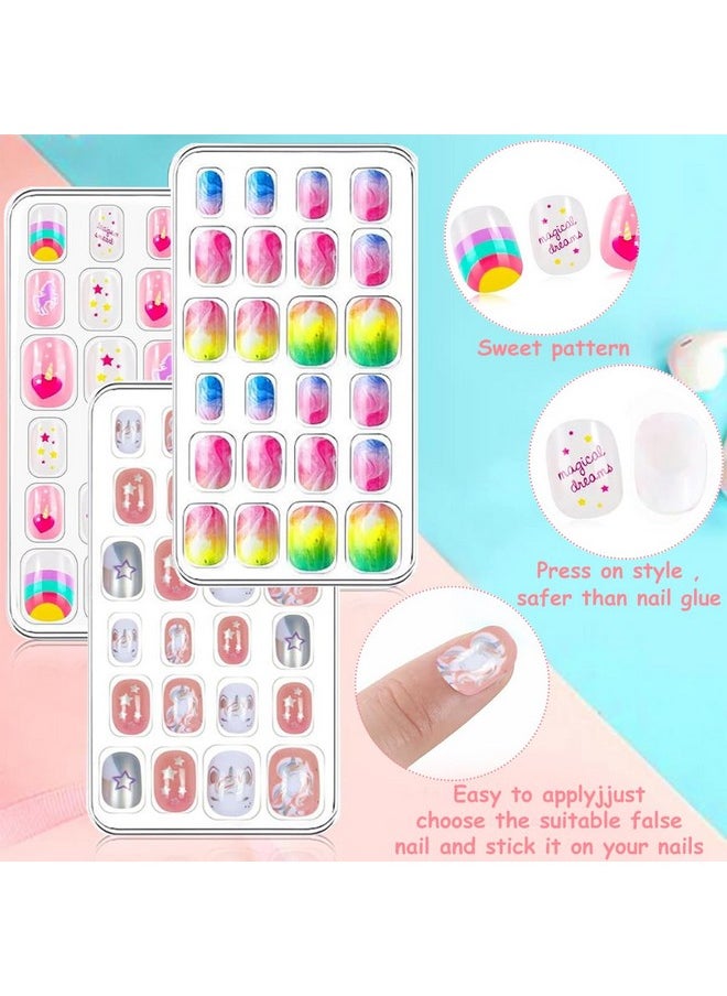 ® 72Pcs Kids Press-On Gel Nails Cute Cartoon False Nail Press On Fake Nails Full Cover Press On False Nails For Girls Party Favor Gift Press-On Nail For Girls