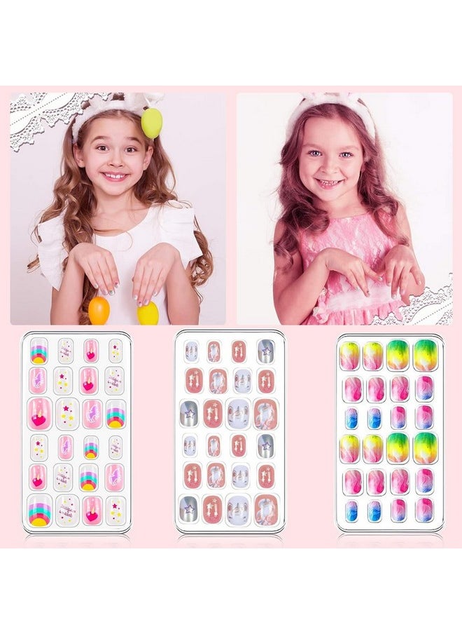 ® 72Pcs Kids Press-On Gel Nails Cute Cartoon False Nail Press On Fake Nails Full Cover Press On False Nails For Girls Party Favor Gift Press-On Nail For Girls