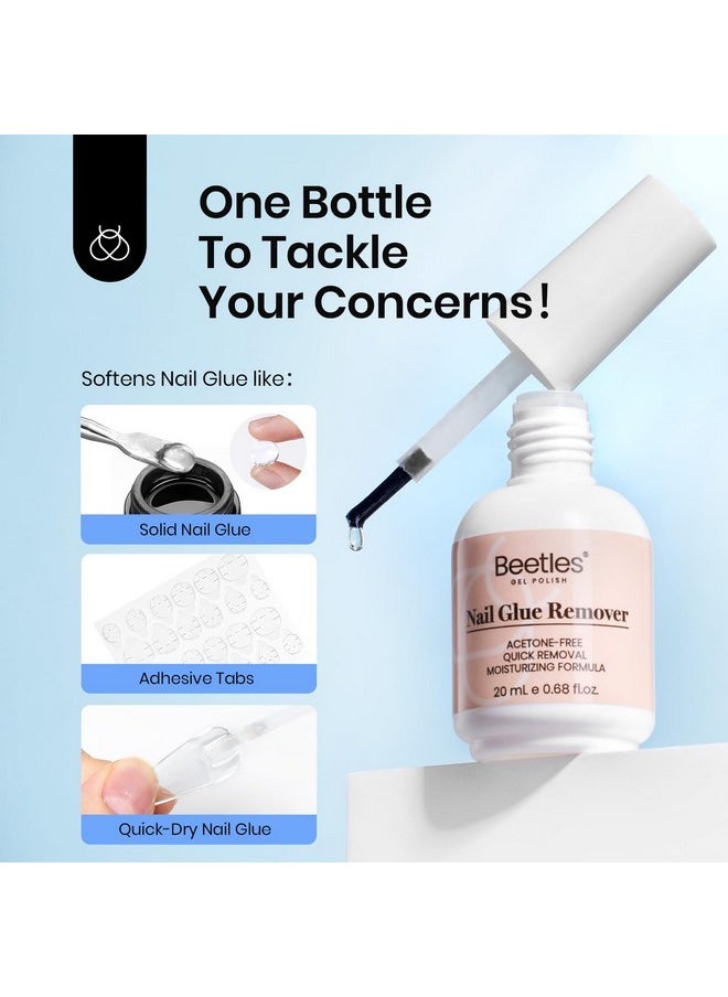 Beetles Nail Glue Remover Glue 20Ml For False Nails, Press On Nails Glue Remover For Fake Nail Tips Acrylic Nail Adhesive Remover With Cuticle Pusher, Not For Uv Gel Glue Or Gel Polish