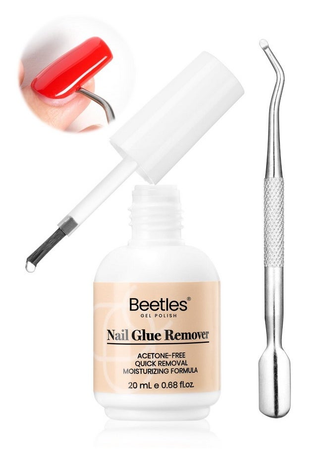 Beetles Nail Glue Remover Glue 20Ml For False Nails, Press On Nails Glue Remover For Fake Nail Tips Acrylic Nail Adhesive Remover With Cuticle Pusher, Not For Uv Gel Glue Or Gel Polish
