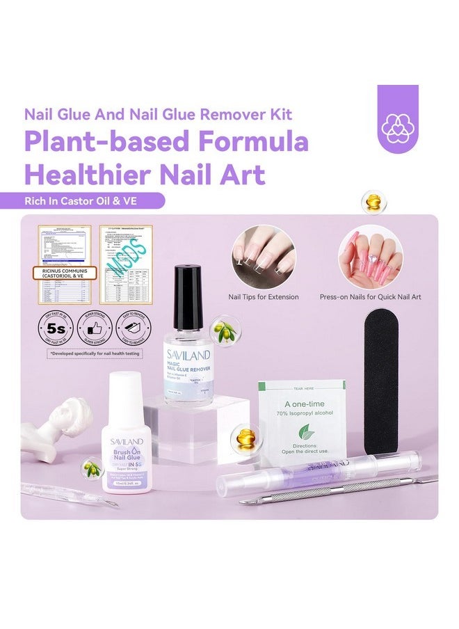Nail Glue Remover Nail Glue Duo: Cuticle Oil Pen Nail Glue Remover For Press On Nails Nail Glue 5S Dry Super Strong, Castor Oil Ve Fast & Gentle Nail Glue Remover For Acrylics, Gel X Nails