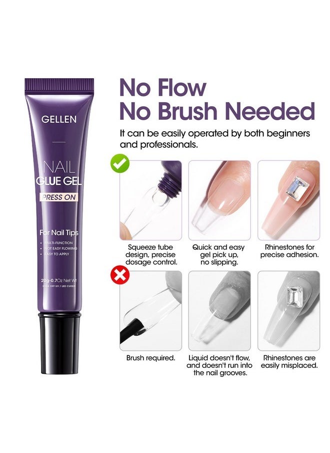 Gel X Nail Glue, U V Nail Glue Gel For Nail Tips, Semi Solid Nail Glue 4 In 1 Super Sticking Gel X Nail Glue For Press On Nail, Multifunctional Rhinestone Glue For Nails