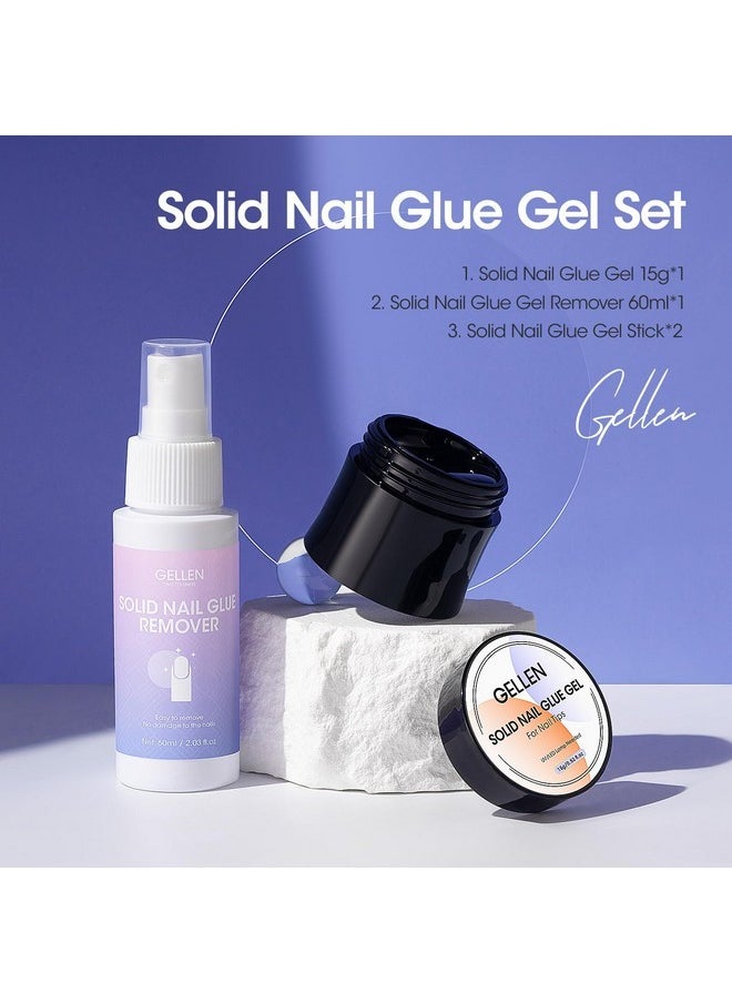 Solid Gel Nail Glue With 60Ml Nail Glue Remover Set 15G Solid Nail Glue Gel For Press On Nails Acrylic Nails Soft Gel Nail Tips Glue Remover Uv Lamp Gel Glue For Nails