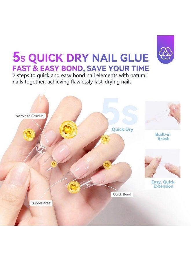 Nail Glue: 5S Dry Strong Nail Glue For Press On, Brush On Nail Glue For Acrylic Nails And Dip Powder, Professional Nail Glue For Nail Tips Long Lasting French Tip Tool Easy To Use 0.34 Oz