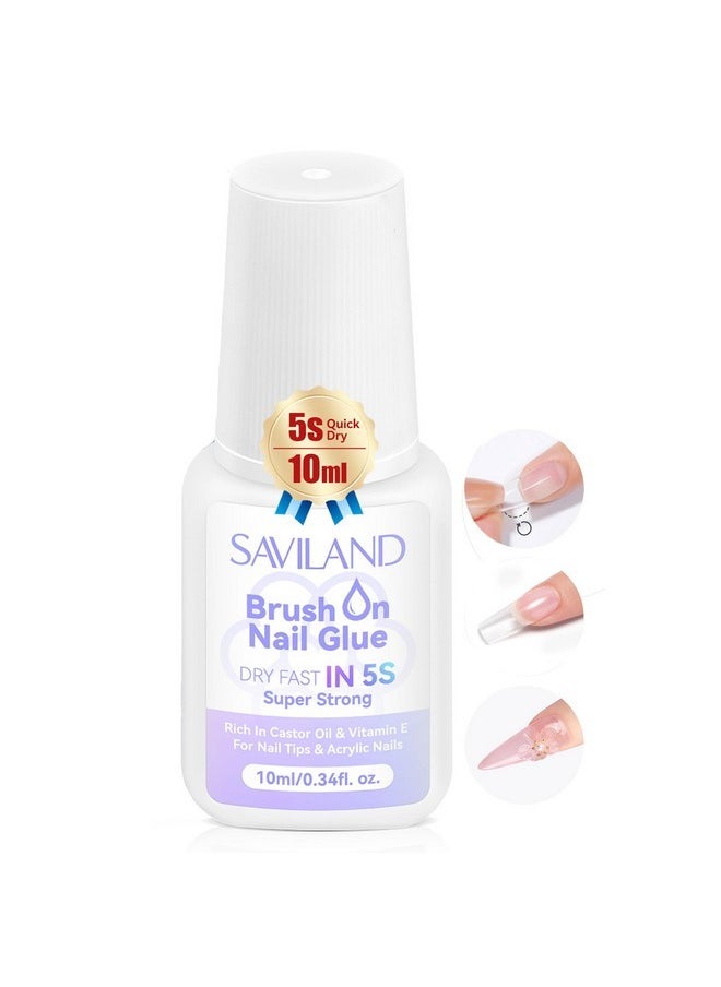 Nail Glue: 5S Dry Strong Nail Glue For Press On, Brush On Nail Glue For Acrylic Nails And Dip Powder, Professional Nail Glue For Nail Tips Long Lasting French Tip Tool Easy To Use 0.34 Oz