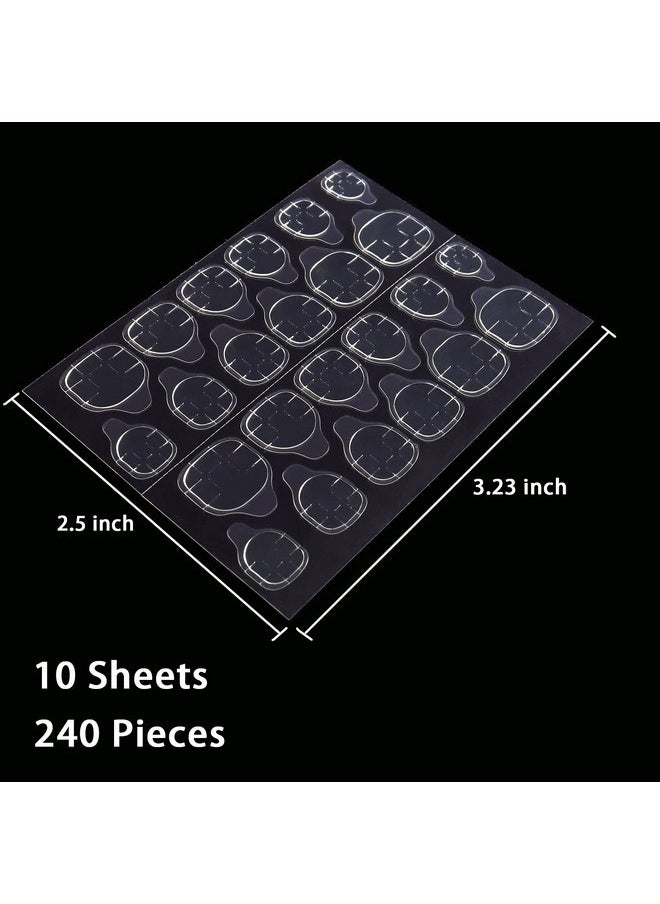 240Pcs Ultrathin Breathable Adhesive Tabs Fake Nail Glue Sticker 10 Sheets Super Sticky Double Sided Tips (Germany Jelly Gel) Flexible For Acrylic False Nails Manicure Tape