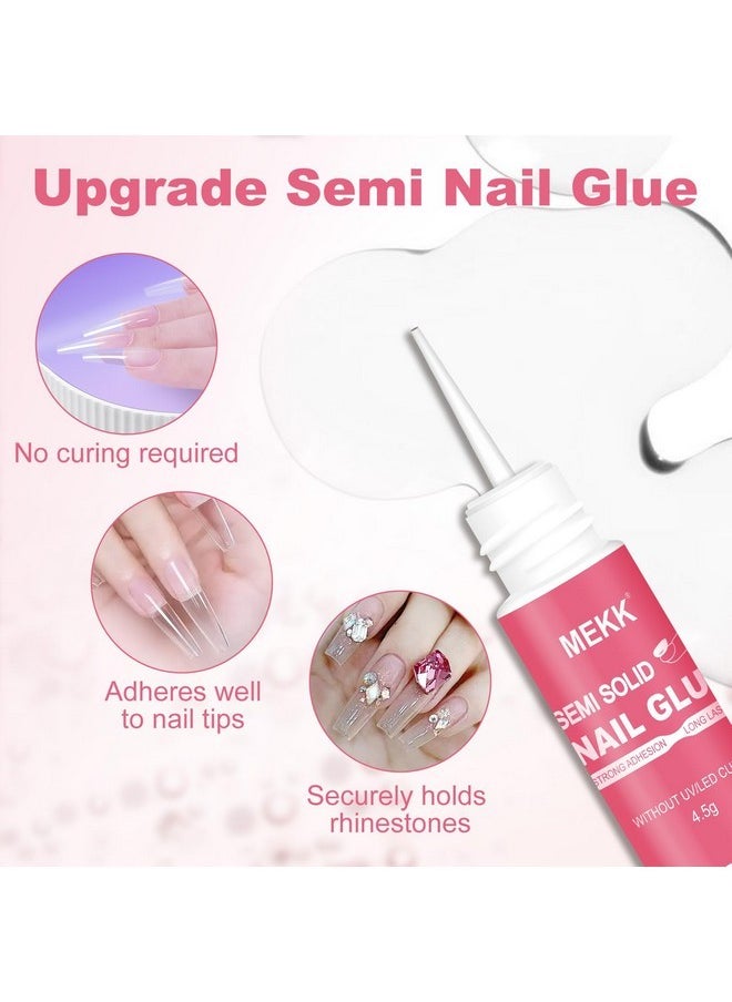 Nail Glue,Semi Solid Nail Glue,10Pcs 45G Nail Glue For Press On Nails Tips,Second Generation Adhesive Glue False Nails,No Uv Lamp Needed, Long Lasting,Super Strong Nail Glue Gel For Acrylic Nails
