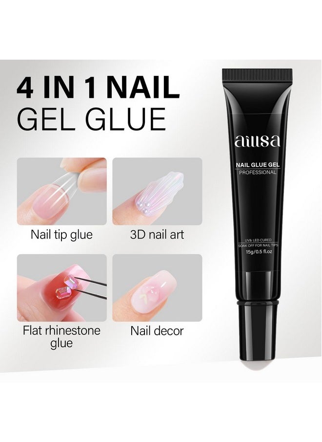 Gel Nail Glue For Nail Tips, Solid Super Strong Soft Gel Glue 15G Professional Fake Nail Glue Gel, Acrylic Nail Glue U V Lamp Curing Needed - Long Lasting 30 Days+