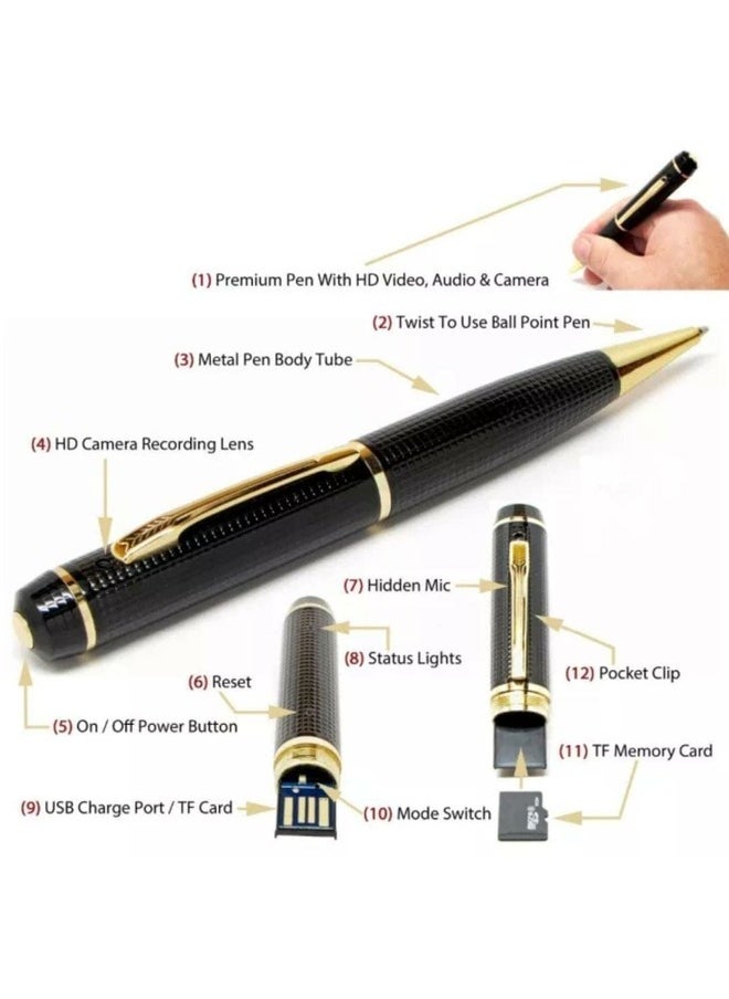 Golden Mini Spy Camera Pen – 1080p Full HD Video & Audio for Stealthy Surveillance