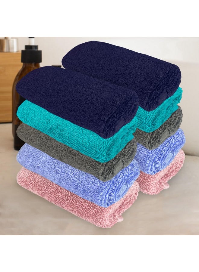 Bamboo Face Towel | Ultra Absorbent & Odour-Free | 3X Softer Than Cotton Towels | 30 X 30 Cm - 600 Gsm | Pack Of 10 - Blue, Teal, Grey, Iris, Peach