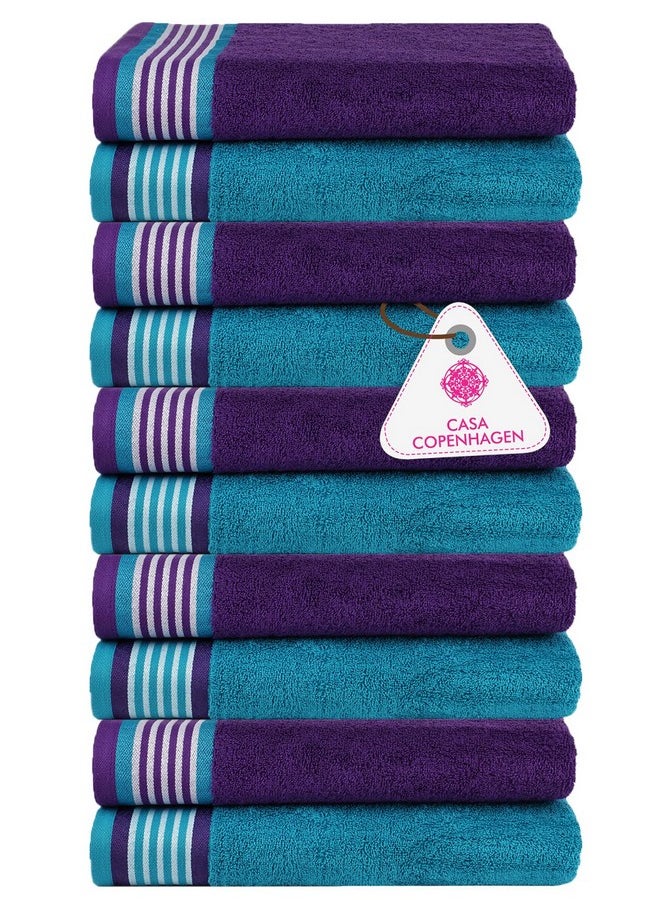 , Germany Design - He & She Super Soft Collection 100% Super Soft Cotton 10 Piece Face Towels Set (Size : 30 X 30 Cm) - Dark Teal Green & Violet Indigo