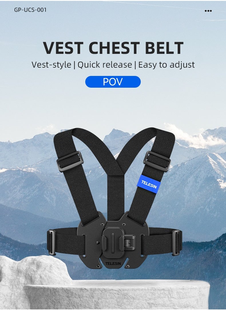 Chest Mount Harness Chest Strap with for GoPro Chest Mount Hero 12,11,10,9,8,7,6,5,4, Hero Session, DJI Osmo Action Cameras