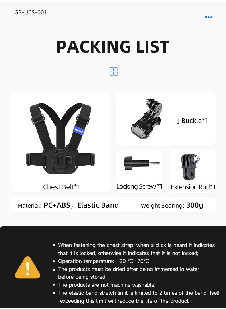 Chest Mount Harness Chest Strap with for GoPro Chest Mount Hero 12,11,10,9,8,7,6,5,4, Hero Session, DJI Osmo Action Cameras