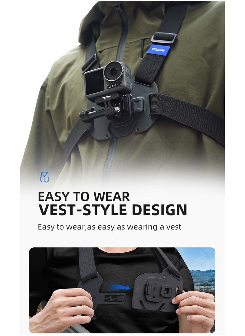 Chest Mount Harness Chest Strap with for GoPro Chest Mount Hero 12,11,10,9,8,7,6,5,4, Hero Session, DJI Osmo Action Cameras