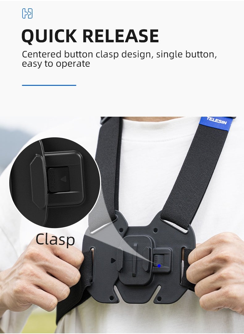 Chest Mount Harness Chest Strap with for GoPro Chest Mount Hero 12,11,10,9,8,7,6,5,4, Hero Session, DJI Osmo Action Cameras