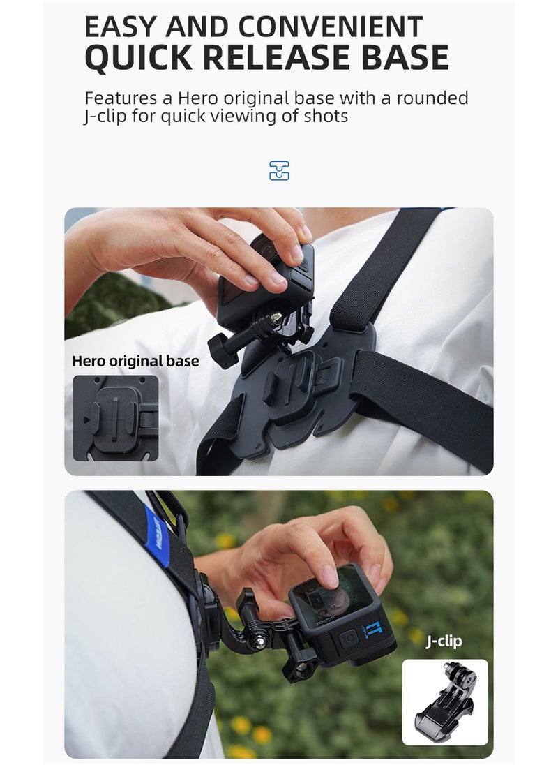 Chest Mount Harness Chest Strap with for GoPro Chest Mount Hero 12,11,10,9,8,7,6,5,4, Hero Session, DJI Osmo Action Cameras