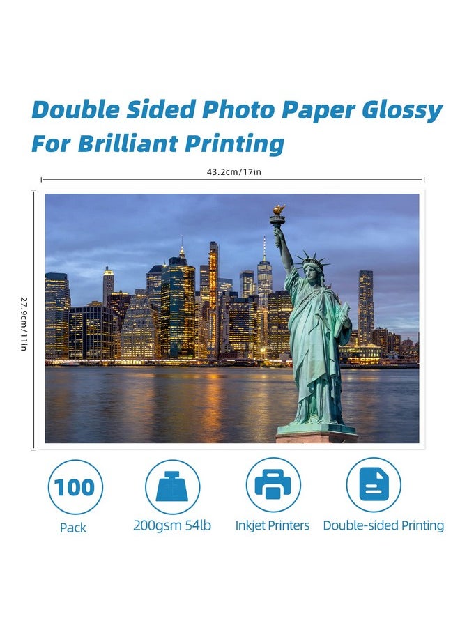 100 Sheets Double Sided Photo Paper 11X17 Glossy 54Lb Inkjet 200Gsm Obituary Bulletin Gallery Show Obituaries A3 Size 11 X 17 Inch For Inkjet Printer Printing