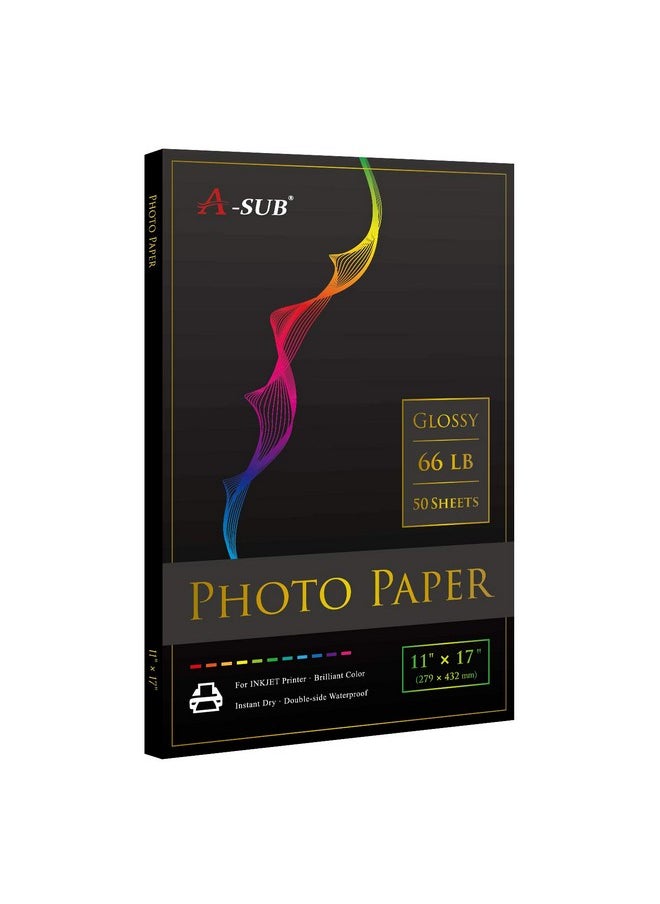 Premium Photo Paper High Glossy 11X17 Inch 66Lb For Inkjet Printers 50 Sheets, Single Sided