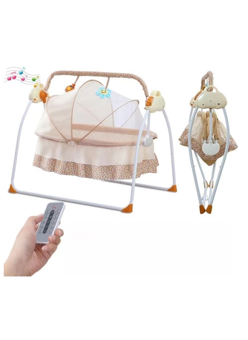 Electric Rocking Bassinet for Baby Baby Crib Adjustable 5 Gear Auto-Swing Newborn Bed with Remote Control，Musical Toy,Mosquito Net and Comfortable Mattress