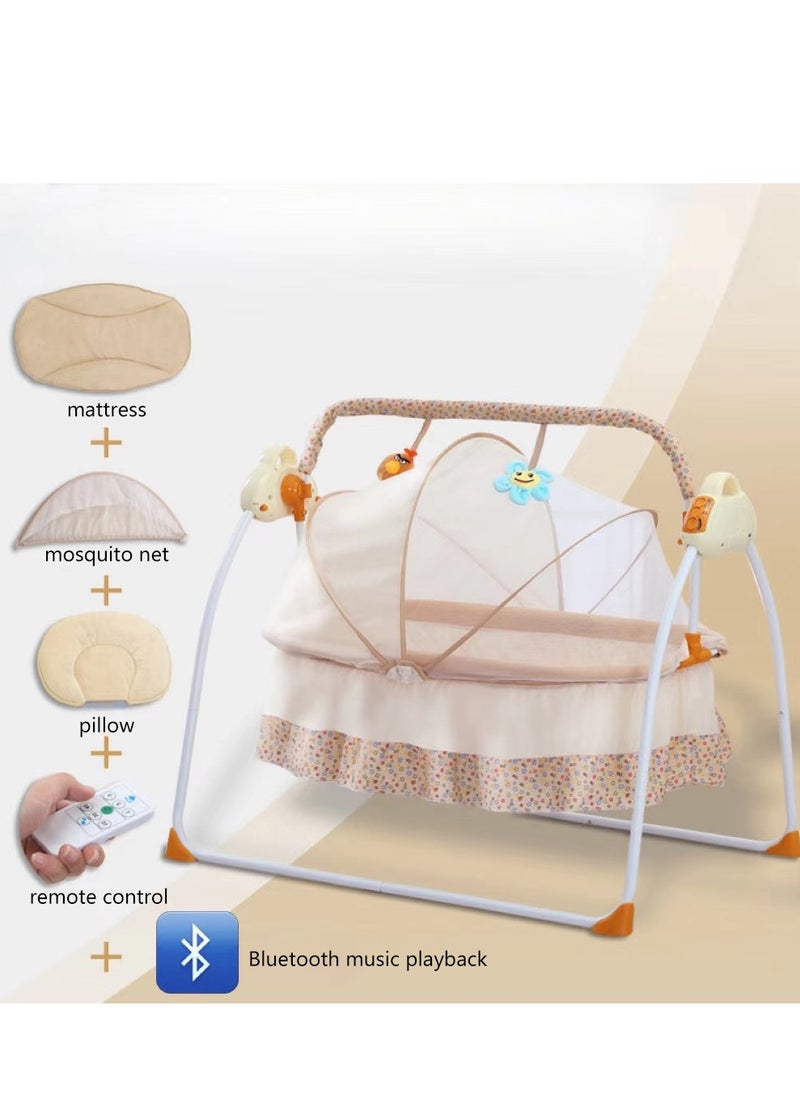 Electric Rocking Bassinet for Baby Baby Crib Adjustable 5 Gear Auto-Swing Newborn Bed with Remote Control，Musical Toy,Mosquito Net and Comfortable Mattress