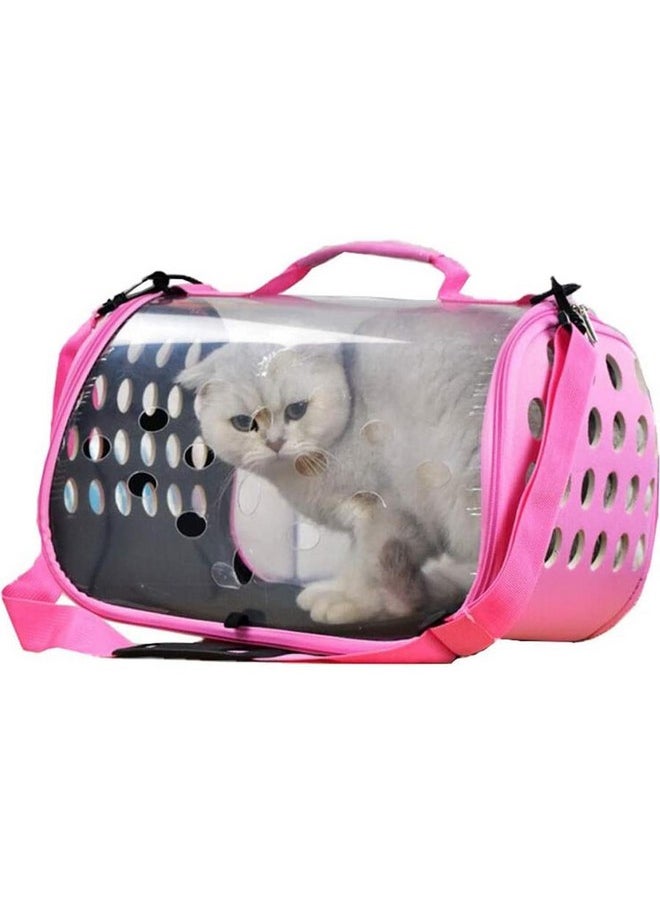 Pet Carrier Box Folding Breathable Transparent Cage Cat Dog Shoulder Portable Travel Transport Car Outside Goods (Color: Pink, Size: 44 * 25 * 28Cm)