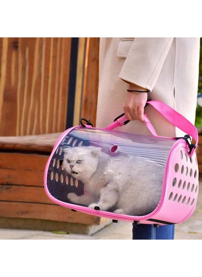 Pet Carrier Box Folding Breathable Transparent Cage Cat Dog Shoulder Portable Travel Transport Car Outside Goods (Color: Pink, Size: 44 * 25 * 28Cm)