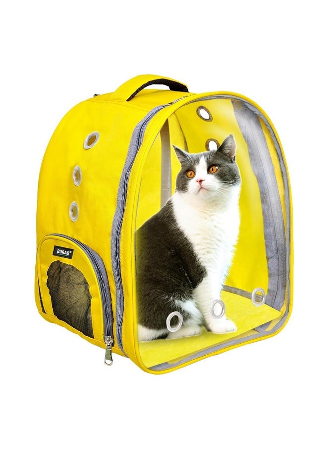 Pet Transparent Cat & Small Dog Puppy Kitty Shihtzu Carriers For Breathable Airline Travel Approved Air Ventilation Backpack Size 17 × 13 × 11 Inch (Yellow, Transparent Pet Bag)