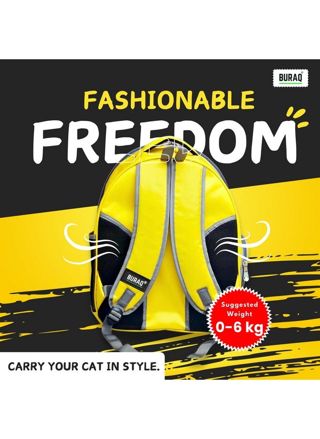 Pet Transparent Cat & Small Dog Puppy Kitty Shihtzu Carriers For Breathable Airline Travel Approved Air Ventilation Backpack Size 17 × 13 × 11 Inch (Yellow, Transparent Pet Bag)