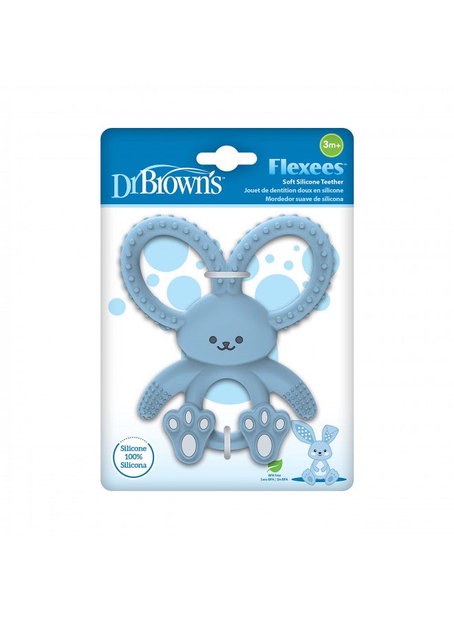 Flexees Blue Bunny, Soft 100% Silicone Baby Teether, Bpa Free, 3 Months +