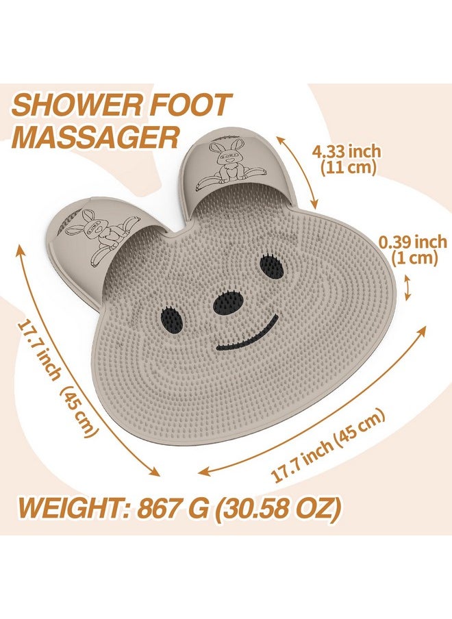 Upgrade Shower Foot Scrubber Mat With Non-Slip Suction Cups, Rabbit-Shaped Silicone Foot Scrubber In Shower For Men & Women (Khaki)