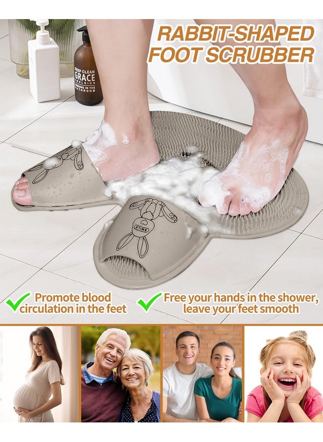 Upgrade Shower Foot Scrubber Mat With Non-Slip Suction Cups, Rabbit-Shaped Silicone Foot Scrubber In Shower For Men & Women (Khaki)