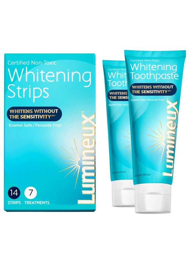 Whitening Starter Set - Peroxide Free - Enamel Safe For Whiter Teeth - Includes 7 Whitening Treatments & 2 Pack Whitening Toothpaste Certified Non-Toxic, Fluoride Free & Dentist Formulated