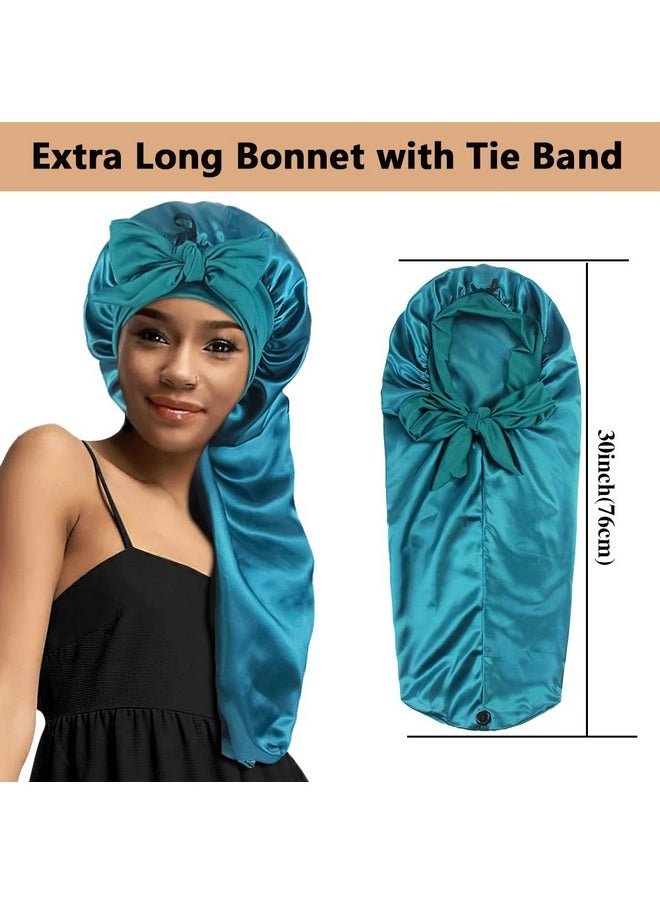 2Pcs Long Satin Bonnets With Tie Band, Large Braid Bonnet Silky Hair Cap For Locs Women Sleeping, D