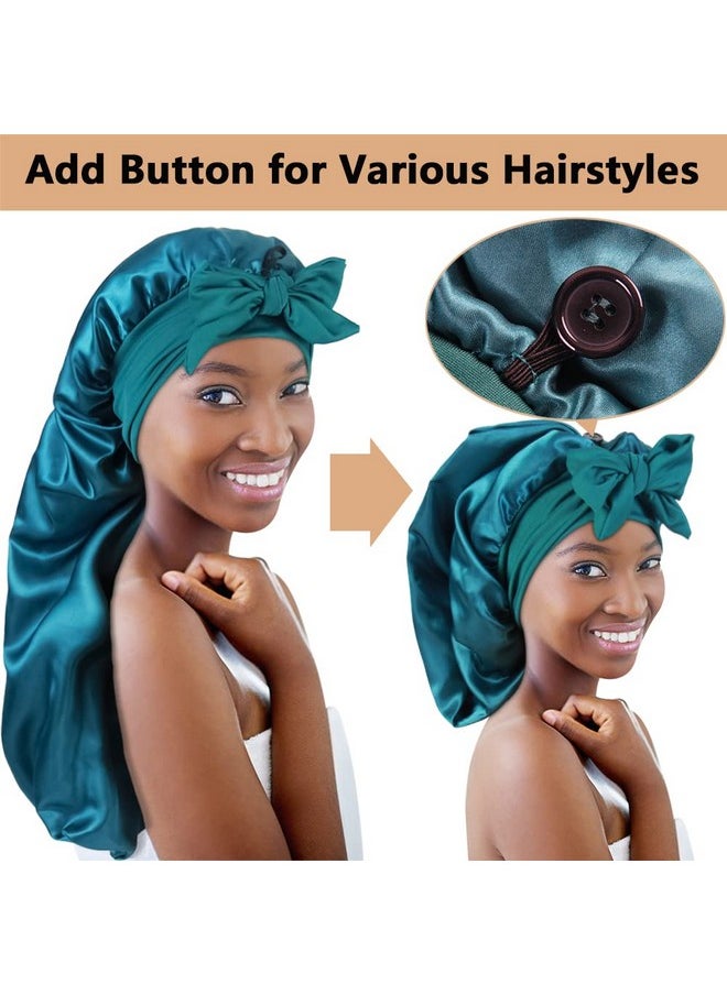 2Pcs Long Satin Bonnets With Tie Band, Large Braid Bonnet Silky Hair Cap For Locs Women Sleeping, D