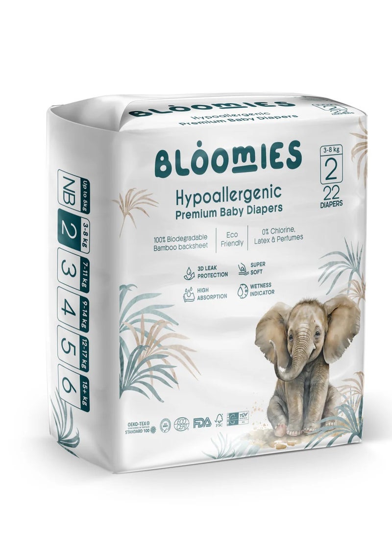 Premium Baby Diapers with wetness indicator | Eco-friendly and Hypoallergenic Nappies Made with 100% Bamboo | Nappies Size 2 for babies 3-8kg x 40pcs