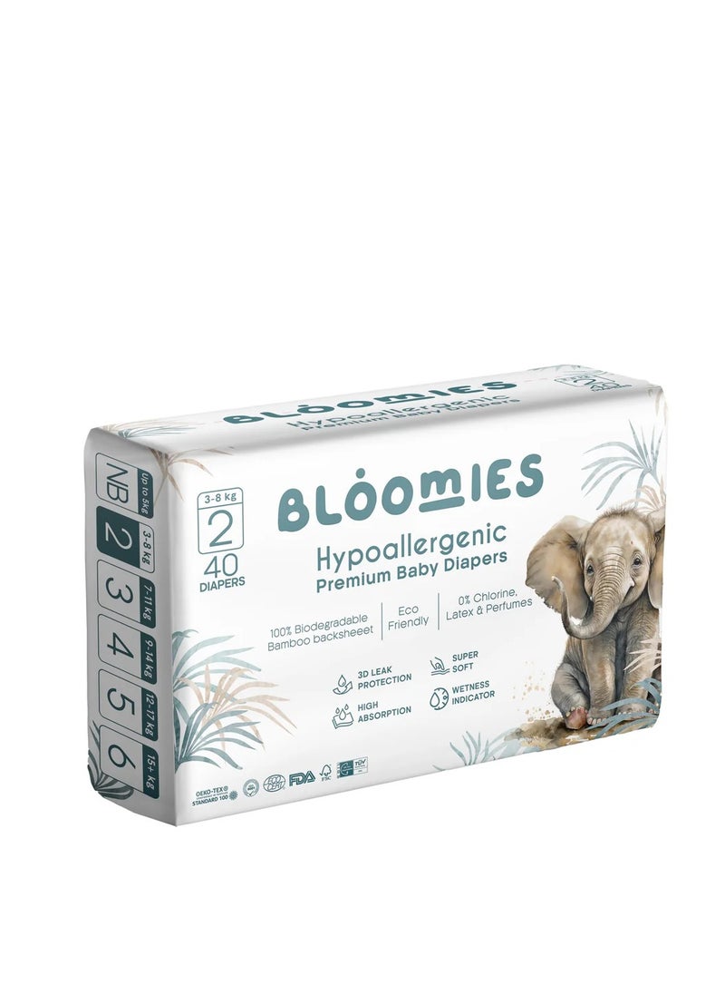 Premium Baby Diapers with wetness indicator | Eco-friendly and Hypoallergenic Nappies Made with 100% Bamboo | Nappies Size 2 for babies 3-8kg x 40pcs