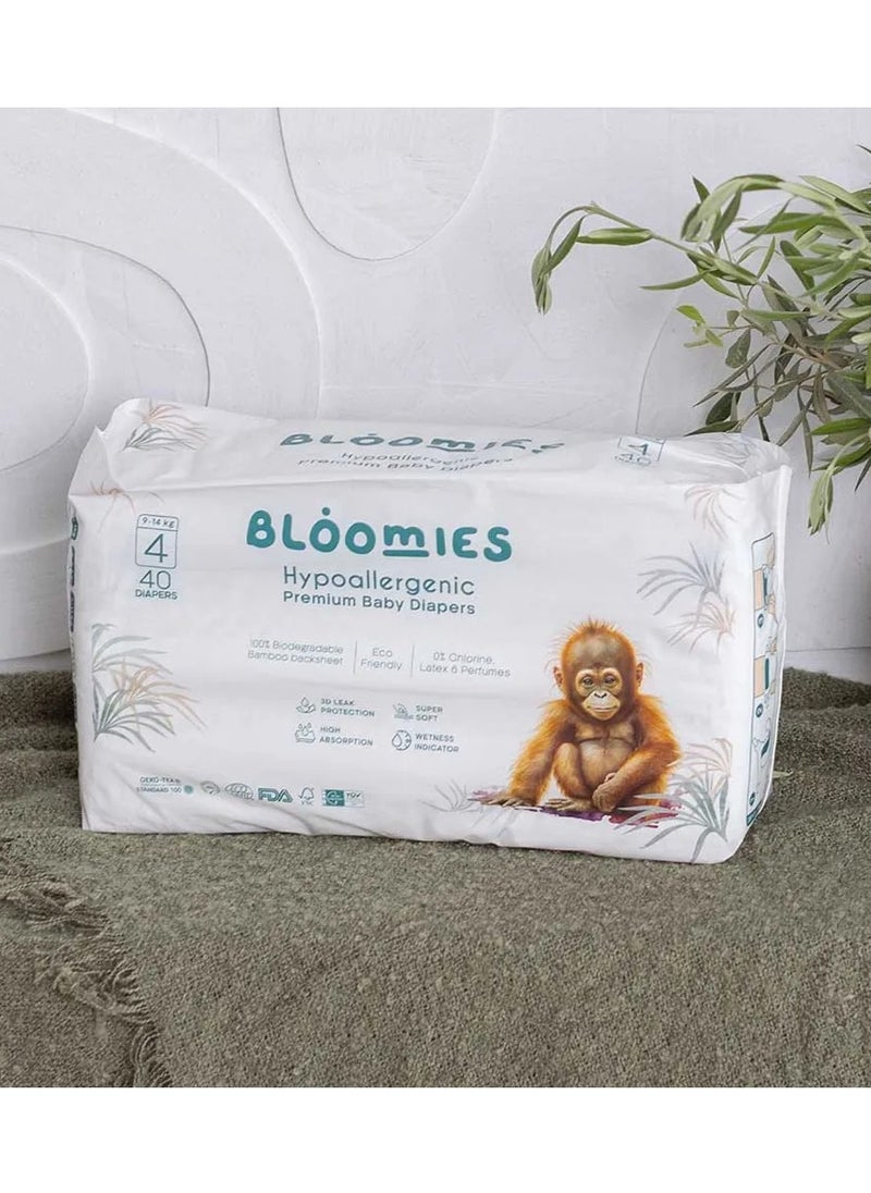 Bloomies Premium Baby Diapers with wetness indicator | Eco-friendly and Hypoallergenic Nappies Made with 100% Bamboo | Nappies Size 4 for babies 9-14kg x 40pcs