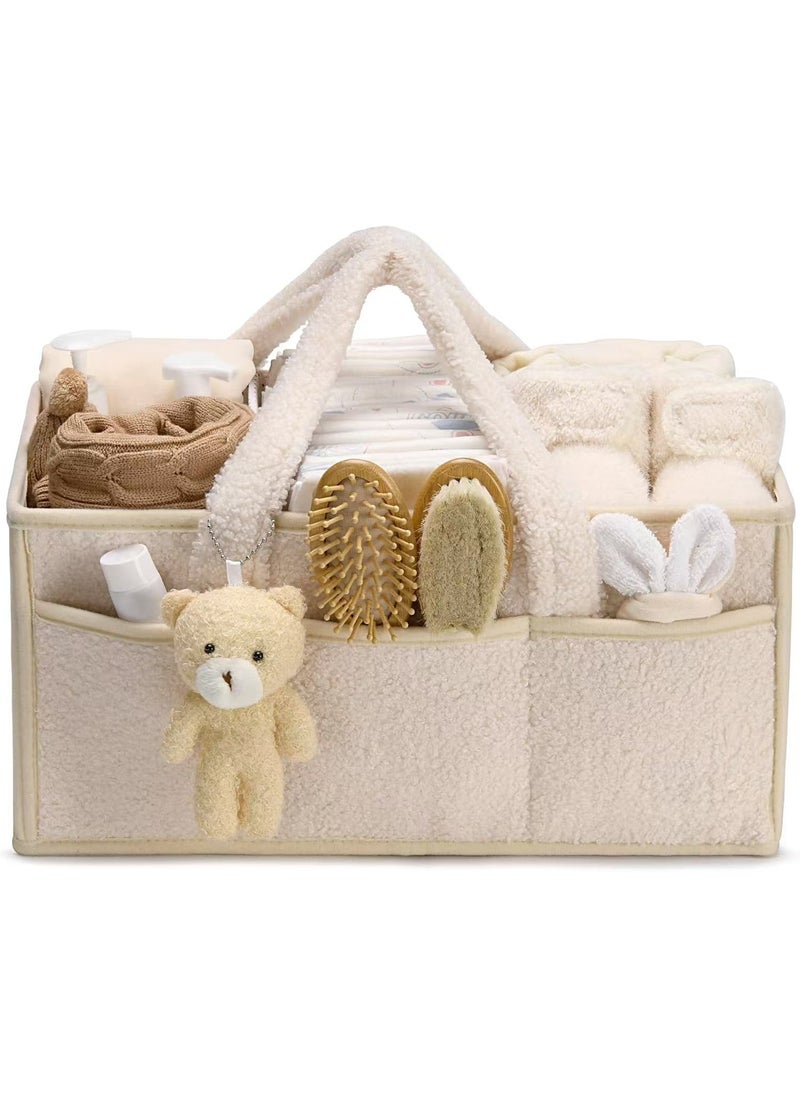 Baby Diaper Caddy Organizer for Changing Table, Baby Storage Basket for Diapers and Baby Wipes, Gift for Baby Shower, Car Caddy Organizer, Nursery Diaper Organizer, Portable Diaper Storage（Off-white）