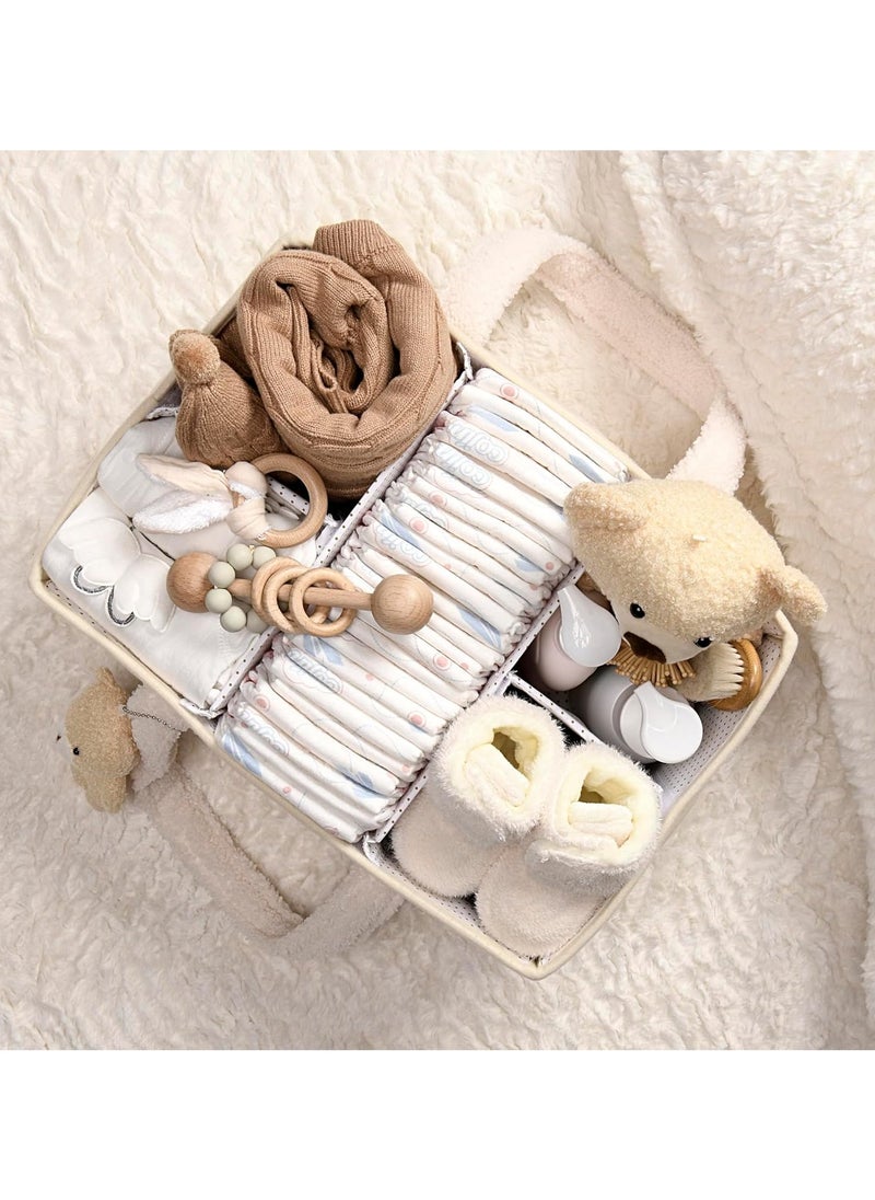 Baby Diaper Caddy Organizer for Changing Table, Baby Storage Basket for Diapers and Baby Wipes, Gift for Baby Shower, Car Caddy Organizer, Nursery Diaper Organizer, Portable Diaper Storage（Off-white）