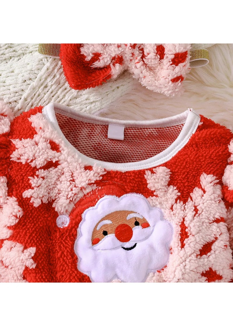 Babyqlo Santa and Snowflake Cozy Holiday Christmas Dress with Hairband - Red