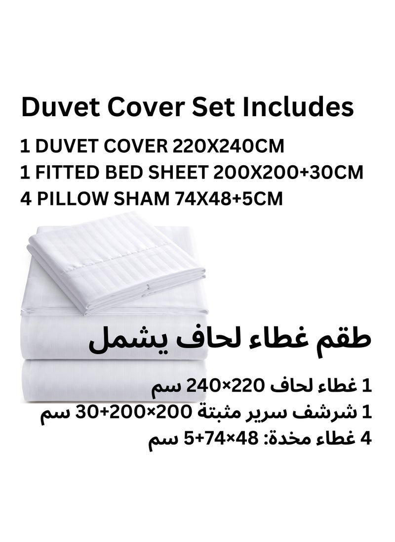 TW Hotel Duvet Cover Stripe 220x240cm King Size 6 Pcs Set - 1 Duvet Cover 220x240cm (Without Filling) 1 Fitted Bed Sheet 200x200+30cm - 4 Pillow Cases 48x74+5cm - Quilt Cover Set