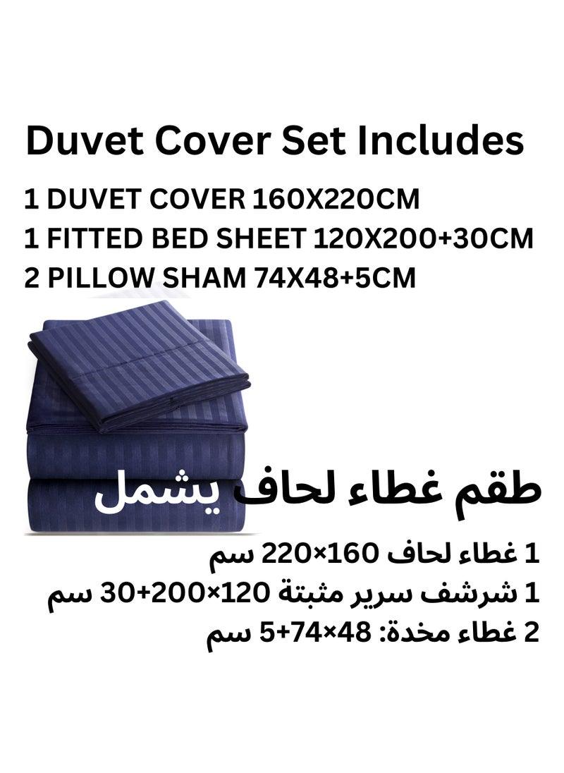 TW Premier Hotel Duvet Cover Single Size Stripe 4 Pcs Set - 1 Duvet Cover 160xx220cm (Without Filling), 1 Fitted Sheet 120x200+30cm, 2 Oxford Pillow Cases 48x74+5cm, Super Soft Quilt Cover