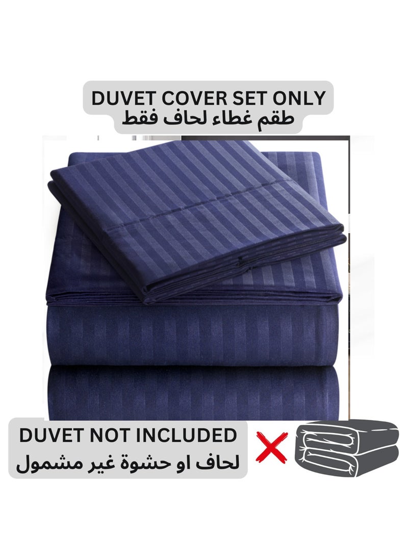 TW Premier Hotel Duvet Cover Single Size Stripe 4 Pcs Set - 1 Duvet Cover 160xx220cm (Without Filling), 1 Fitted Sheet 120x200+30cm, 2 Oxford Pillow Cases 48x74+5cm, Super Soft Quilt Cover