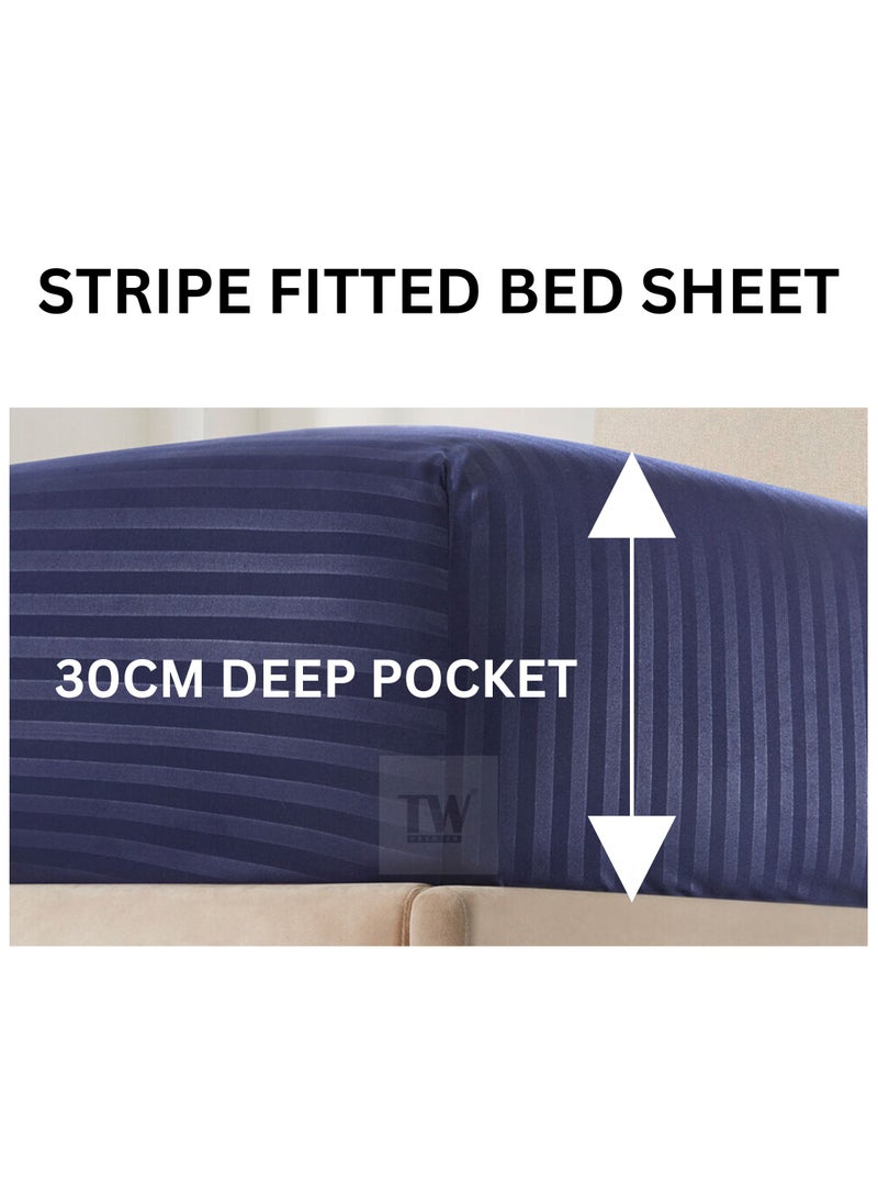 TW Premier Hotel Duvet Cover Single Size Stripe 4 Pcs Set - 1 Duvet Cover 160xx220cm (Without Filling), 1 Fitted Sheet 120x200+30cm, 2 Oxford Pillow Cases 48x74+5cm, Super Soft Quilt Cover