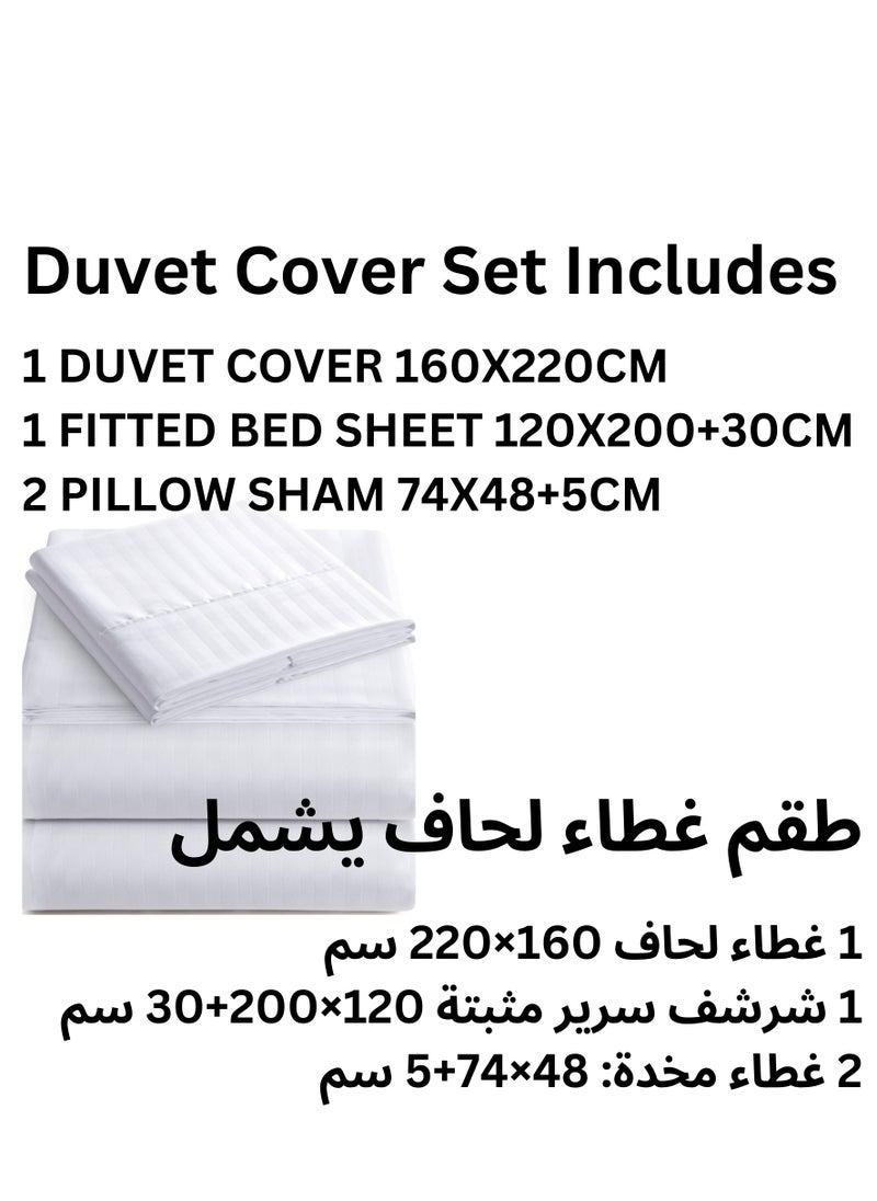 TW Premier Hotel Duvet Cover Single Size Stripe 4 Pcs Set - 1 Duvet Cover 160xx220cm (Without Filling), 1 Fitted Sheet 120x200+30cm, 2 Oxford Pillow Cases 48x74+5cm, Super Soft Quilt Cover