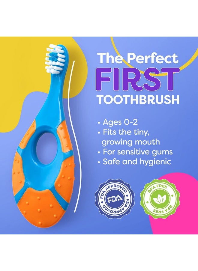 Baby Toddler Toothbrush 4 Pack, Soft Bristles, Teething Finger Handle Toothbrushes For 0-2 Years - Training First Set (Blue, Green, Orange) - Bpa Free