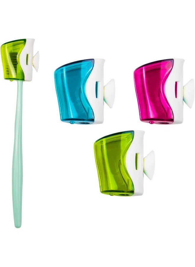, 3 Pack Toothbrush Head Covers With Suction Cup Anti Dust Toothbrush Cover Holder Great Toothbrush Protective Case For Home Travel Outdoor & Camping