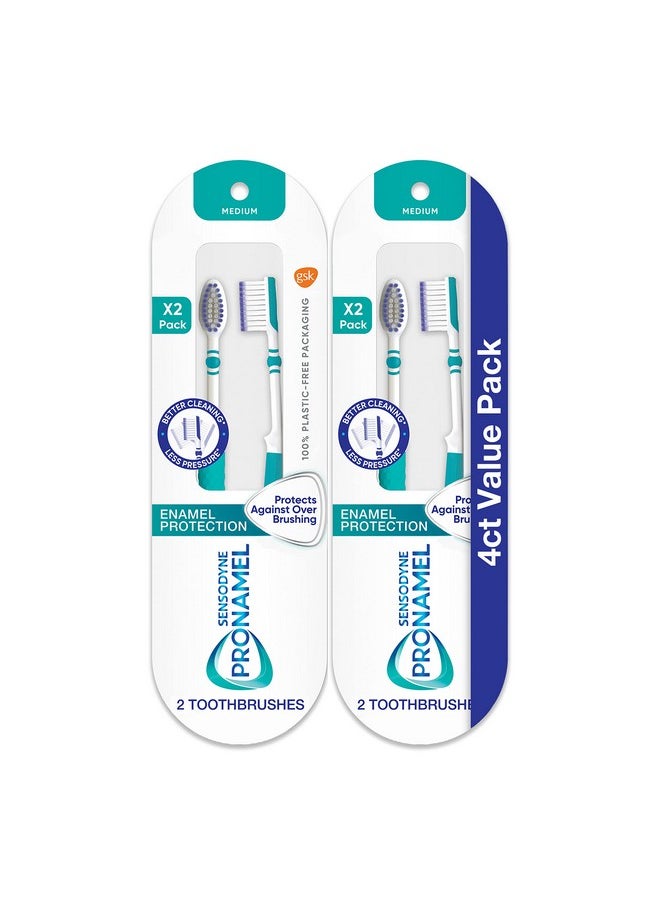Medium Toothbrush, Provides Tooth Enamel Protection And Cleans Better With Less Pressure - 4 Count