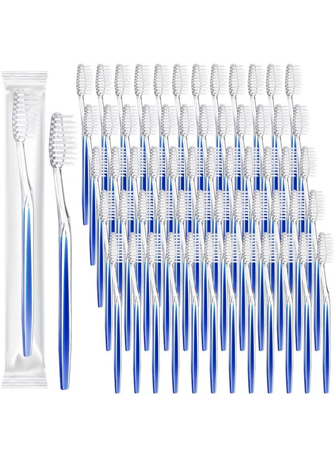 100 Pcs Individually Wrapped Toothbrush Bulk Disposable Travel Toothbrushes Soft Bristle Tooth Brush Single Pack For Camping Adults Kids Hotels Guest Toiletries (Blue)