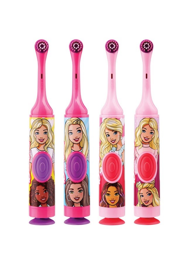 Barbie Kids Battery Power Electric Toothbrush With Suction Cup Base For Home Or Travel Oral Health And Dental Plaque Removal, Ages 3+, 1Ct(4Pk)